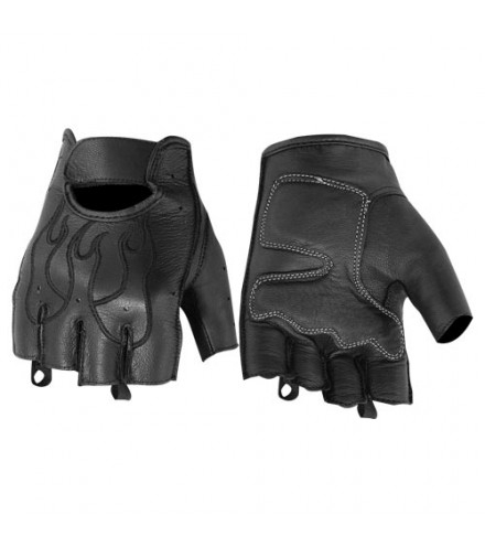 Mens Premium Gel Palm Fingerless Motorcycle Glove w/ Seamless Front FI161GEL 