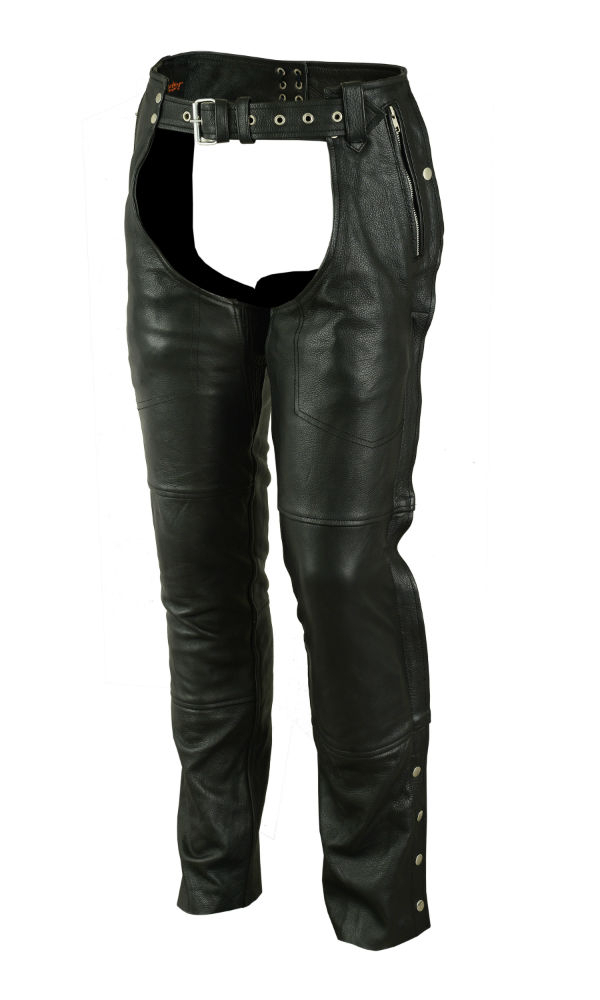 - DS478 Double Deep Pocket Lined Snap Out Insulated Liner - Daniel Smart Unisex Black Thermal Lined Leather Chaps| Genuine Milled Cowhide Leather Customizable M
