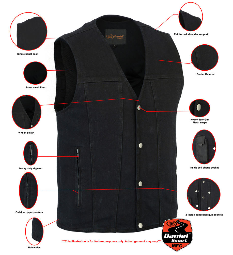 DM925BK Men's Single Back Panel Concealed Carry Denim Vest | Men's ...