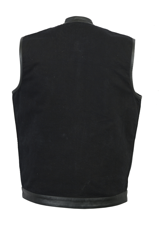 DM992 Men's Black Denim Single Panel Concealment Vest W/ Leather Trim ...