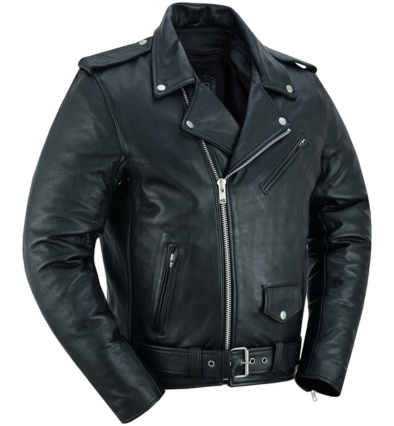 DS732 Men's Premium Classic Plain Side Police Style Jacket | Men's Leather Motorcycle Jackets