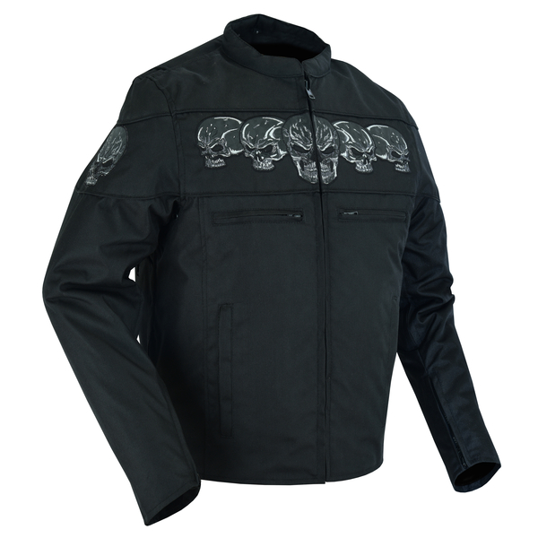 DS600 Men's Textile Scooter Style Jacket w/ Reflective Skulls | Mens Textile Motorcycle Jackets