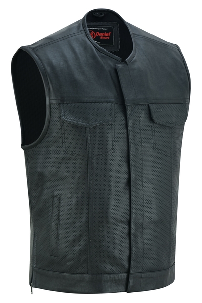 DS183 Men’s Premium Perforated Single Back Panel Concealment Vest W/O Collar | Men's Leather Vests