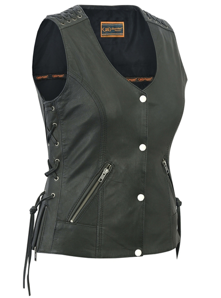 DS285 Women’s Vest with Grommet and Lacing Accents | Women's Leather Vests