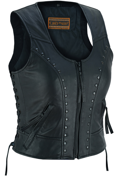 DS241 Women's Lightweight Vest with Rivets Detailing | Women's Leather Vests
