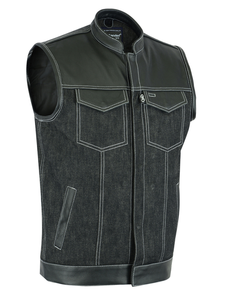 DM900 Men’s Leather/Denim Combo Vest | Men's Denim Vests
