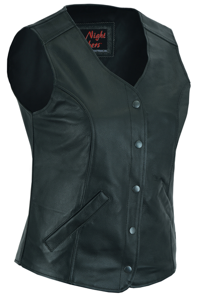 DS204 Women’s Stylish Longer Body ¾ Vest – Plain Sides | Women's Leather Vests