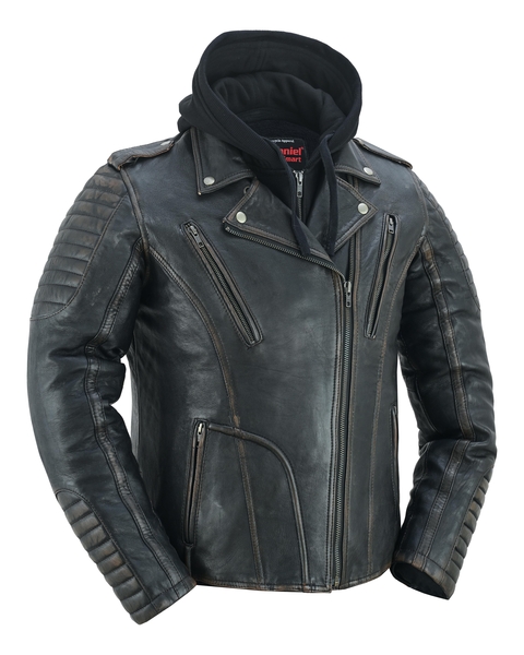 DS878 Womens Lightweight Drum Dyed Distressed Naked Lambskin M/C Jacket | Women's Leather Motorcycle Jackets