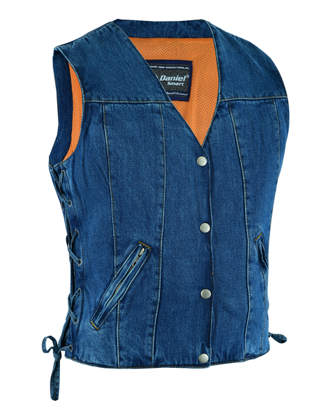 DM997 Women's Single Back Panel Concealed Carry Denim Vest - Blue | Women's Denim Vests