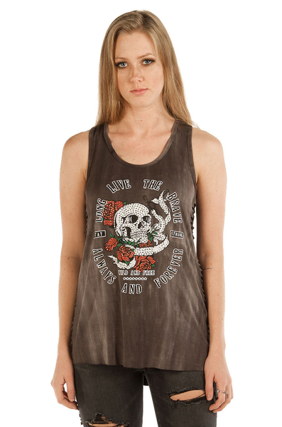 7509CHAR Long Live The Brave Skull and Roses | Women's Shirts