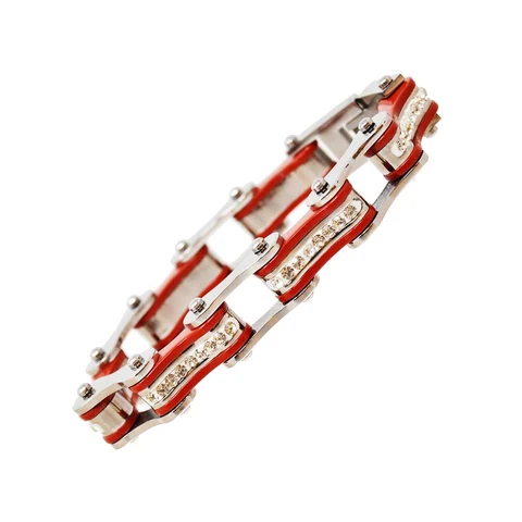 VJ1101 Two Tone Silver/Red W/White Crystal Centers | Bracelets