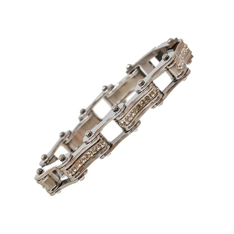 VJ1105 All Silver W/White Crystal Centers | Bracelets