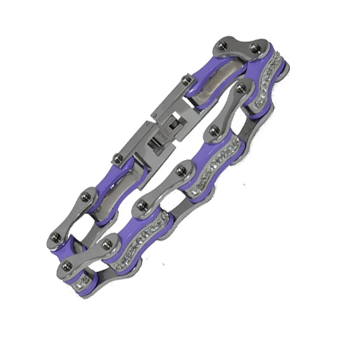VJ1108 Two Tone Silver/Purple W/White Crystal Centers | Bracelets