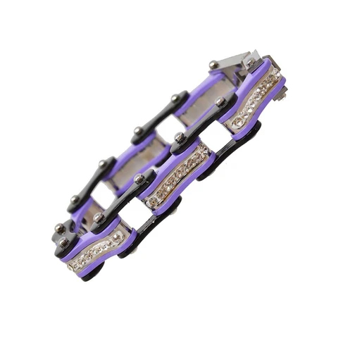 VJ1109 Two Tone Black/Purple W/White Crystal Centers | Bracelets