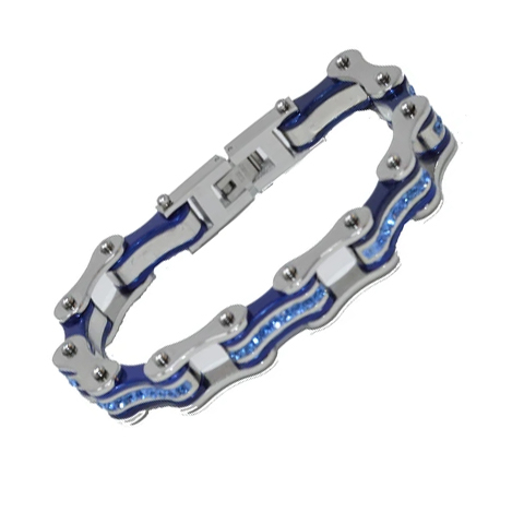 VJ1110 Two Tone Silver/Candy Blue W/Blue Crystal Centers | Bracelets