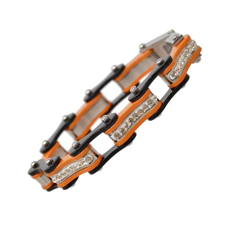 VJ1112 Two Tone Black/Orange W/Blue Crystal Centers | Bracelets