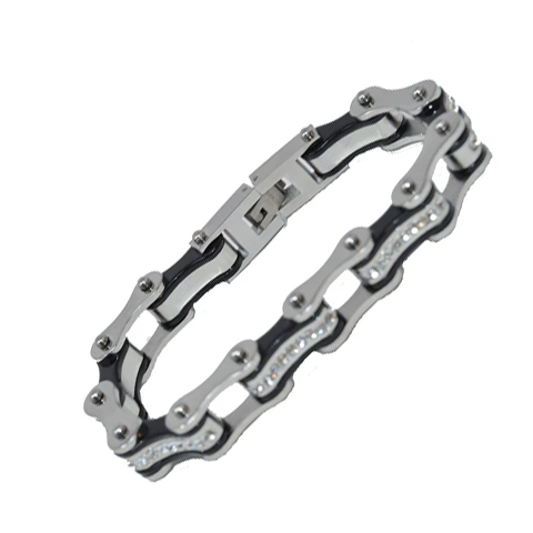 VJ1116 Two Tone Silver/Black W/White Crystal Centers | Bracelets