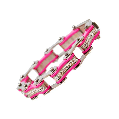 VJ1118 Two Tone Silver/Pink W/White Crystal Centers | Bracelets