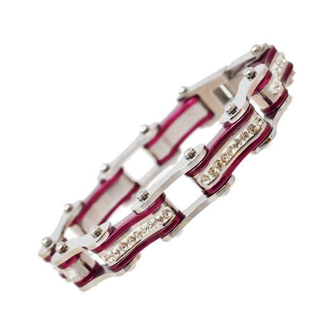 VJ1103 Two Tone Silver/Candy Purple W/White Crystal Centers | Bracelets