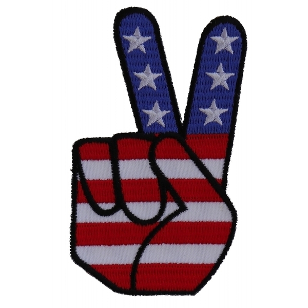 P6034 Peace Hand Sign with American Flag Patriotic Iron on Patch | Patches