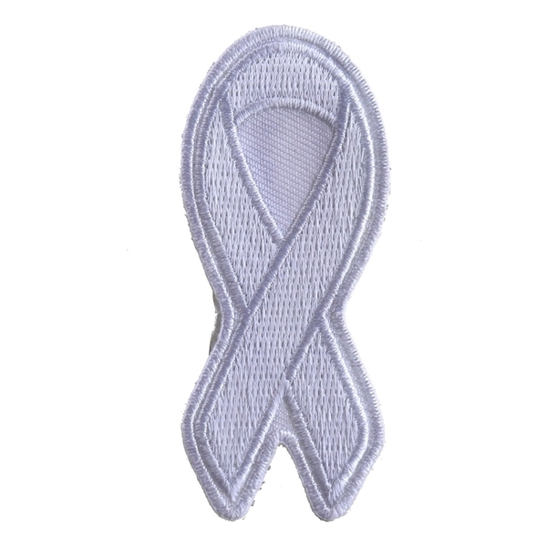 P3778 White Lung Cancer Awareness Ribbon Patch | Patches