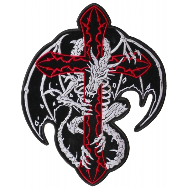 PL3202 Dragon and Cross Embroidered Iron on Patch | Patches