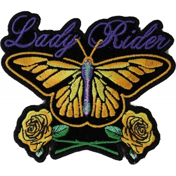 P3945 Lady Rider Butterfly With Yellow Roses Small Iron on Patch | Patches