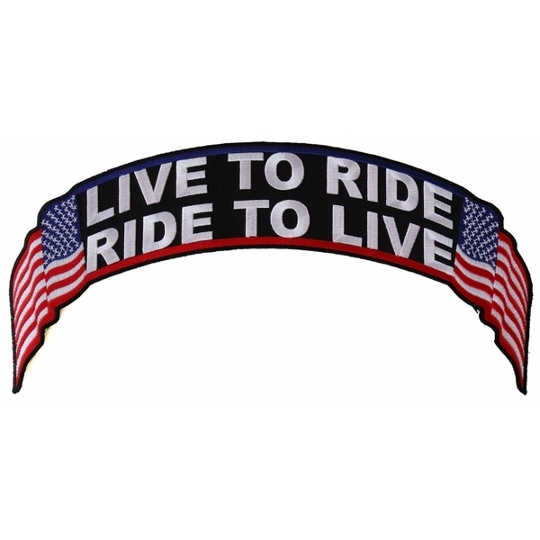 PL4719 Live To Ride Ride To Live US Flag Biker Back Patch | Patches