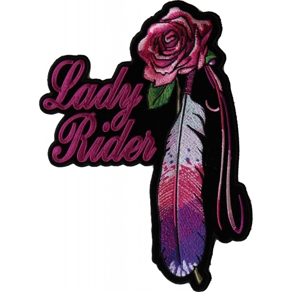 PL3946 Rose Feather Lady Rider Embroidered Iron on Biker Patch | Patches