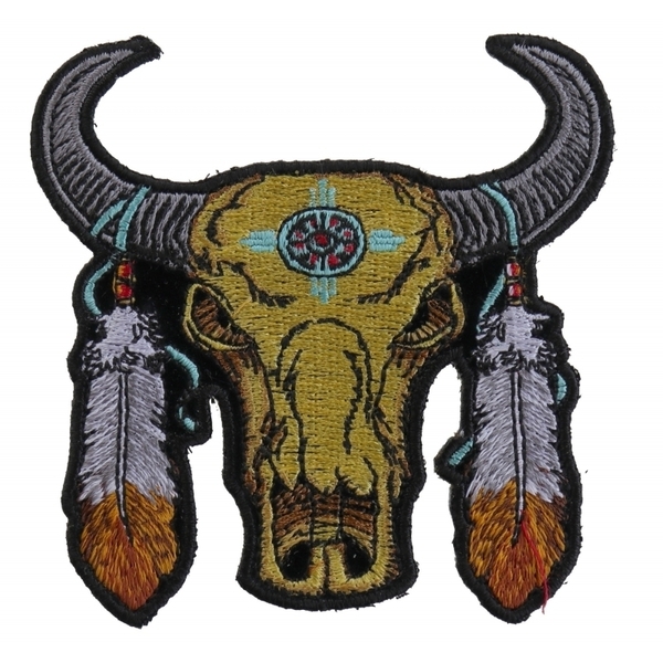 P3792 Small Buffalo Head Feathers Patch | Patches