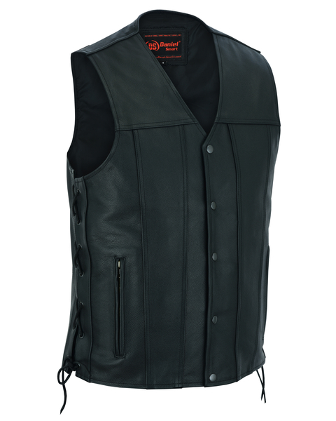 DS161TALL Men’s Tall Classic Tapered Bottom Biker Leather Vest | Men's Leather Vests