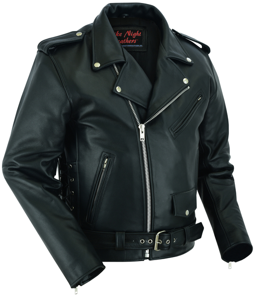 DS711 Economy Motorcycle Classic Biker Leather Jacket - Side Laces | Men's Leather Motorcycle Jackets