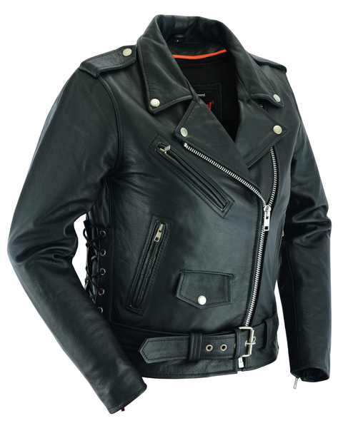 DS831 Women's Classic Side Lace Police Style M/C Jacket | Women's Leather Motorcycle Jackets