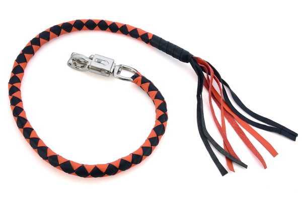 GBW202 Leather Biker Whip–Orange/Black | Get Back Whips