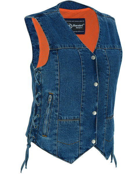 DM948 Women's 6 Pocket Denim Utility Vest - Blue | Women's Denim Vests