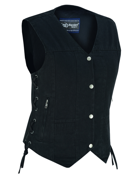 DM947 Women's 6 Pocket Denim Utility Vest - Black | Women's Denim Vests