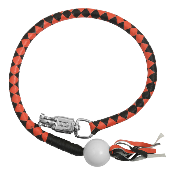 GBW209B Leather Biker Whip–Orange/Black W / White Pool Ball | Get Back Whips