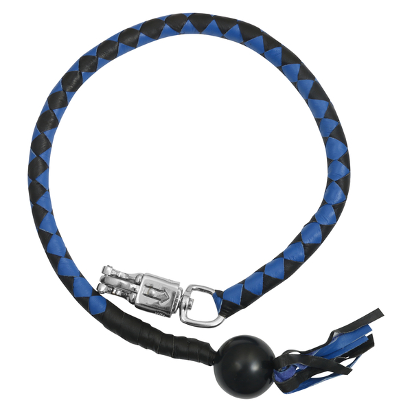 GBW210B Leather Biker Whip–Blue/Black W / Black Pool Ball | Get Back Whips