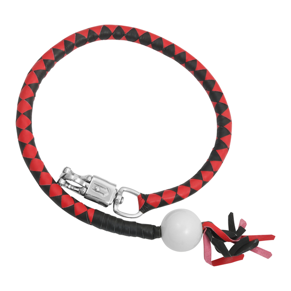 GBW211B Leather Biker Whip–Red/Black W / White Pool Ball | Get Back Whips