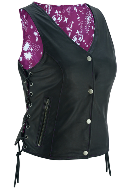 DS261 Miss Miles  Purple Paisley | Women's Leather Vests