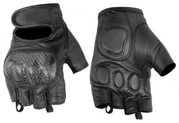 Men's Black Leather Sporty Fingerless Biker Gloves | DS18