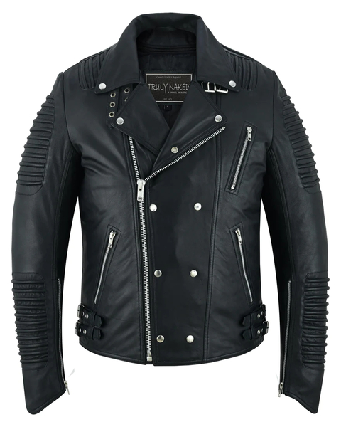 Black Ace Men's Black Fashion Leather Jacket with Ribbed Accents | Men's Leather Motorcycle Jackets