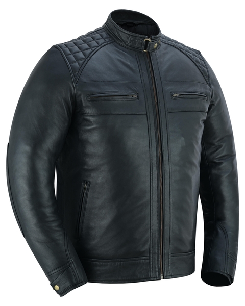 Classic Charm Mens Sheepskin Leather Jacket with Snap Button Collar | Men's Leather Motorcycle Jackets