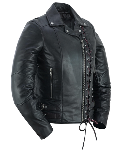 Black Pearl Women's Fashion Leather Jacket with Front Lace Accent | Women's Fashion