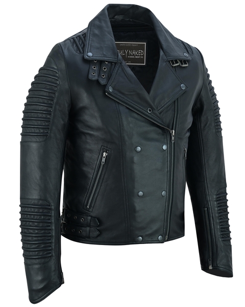 Shadow Queen Womens Black Fashion Leather Jacket with Ribbed Accents | Women's Leather Motorcycle Jackets