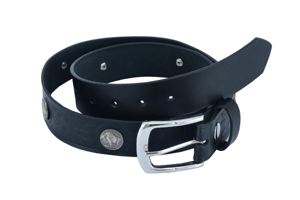 BLT2012 Classic Black Leather Belt with Buffalo Nickel | Biker Accessories