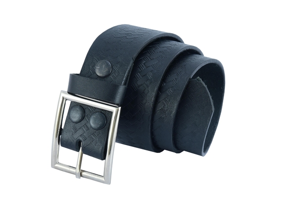 BLT2015 Timeless Black Basket Weave Pattern Leather Belt | Biker Accessories