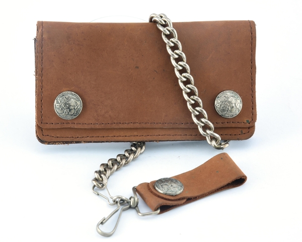 BWC231 Buffalo Nickel Snap Brown Leather Long Bi-Fold Biker Wallet | Wallets