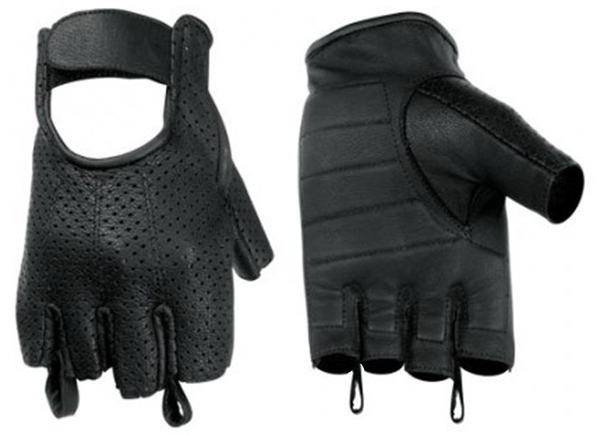 Black Vented Leather FINGERLESS Unisex Gloves Motorcycle Biker Driving Riding