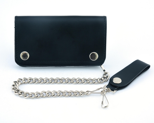 BWC237 Black Leather Long Bi-Fold Biker Chain Wallet | Wallets